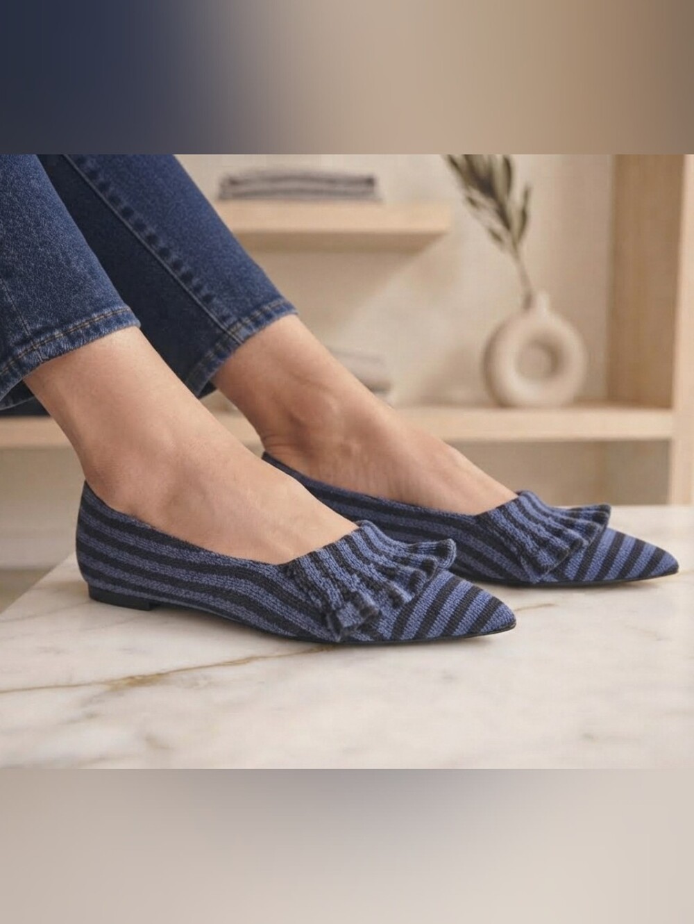 NW/O Box Aerosoles Women's Damira Pointed Toe Ballet Flats Blue Jean Shoes 9.5